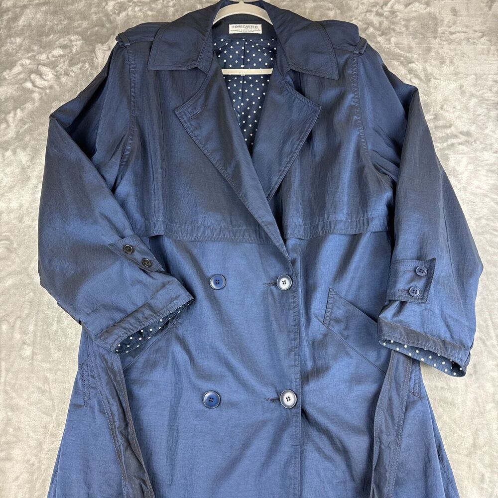 1980's Iridescent Blue Trench Coat Women's 9/10 Shoulder Epaulets‎ Belted (1107) - Picture 2 of 15